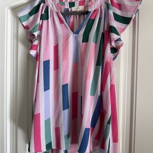 Entro Pink and Green Striped Blouse